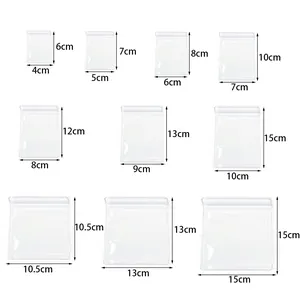 Multiple sizes of clear PVC jewelry zip lock bags ranging from 4x6cm up to 15x15cm