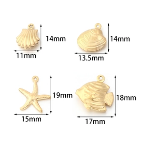 Gold plated ocean theme starfish shell and fish pendants for DIY jewelry crafting