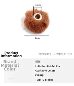 Detail view of a 2cm brown faux rabbit fur pompom bead with 4mm hole for DIY crafting