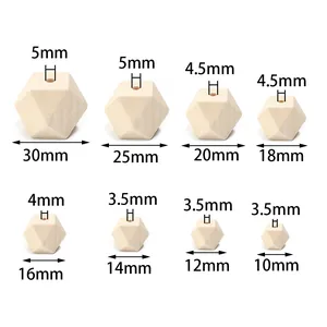 Cuentas octogonales de madera natural en varios tamaños de 10mm a 30mm para manualidades DIY