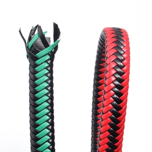 Two-tone woven PU leather cords in black-green and black-red for DIY jewelry bracelets