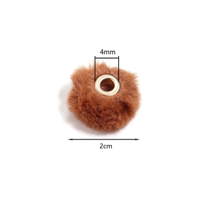 Brown fluffy faux rabbit fur ball bead with a 4mm gold metal hole for DIY jewelry making