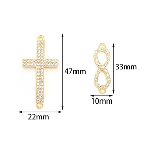 Vergoldeter Kreuz- und Unendlichkeitsanhänger mit Zirkonia für die Schmuckherstellung