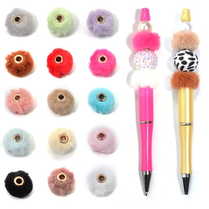 DIY beadable pen set with fifteen colorful faux rabbit fur balls and metal pen bases