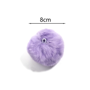 Plush 8cm purple mink fur pompom ball with elastic loop for bags and DIY crafts