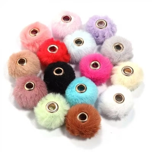 Colorful faux rabbit fur pompom beads with metal eyelets for DIY jewelry making