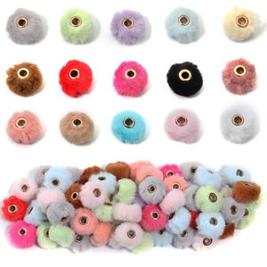 Faux Rabbit Fur Pompom Beads With Metal Eyelet Large Hole Spacer Beads For DIY Jewelry Making Handcraft Accessories