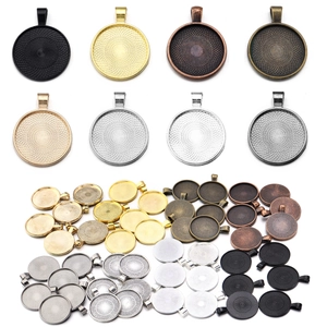 Vintage Round Zinc Alloy Bezel Trays 25mm DIY Jewelry Making Findings Pendant Bases With Radial Pattern In 8 Colors Pack