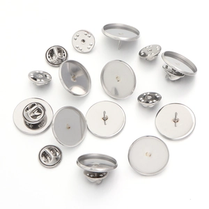 Silver stainless steel DIY brooch pin components with circular bases for jewelry making