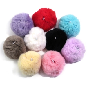 Colorful mink fur pompoms with elastic loops for DIY crafts and bag accessories