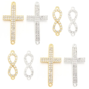 Diamantbesetzte Kreuz- und Unendlichkeitssymbol-Verbinder in Gold- und Silberplattierung