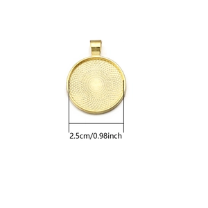 Golden alloy round vintage pattern pendant tray with loop for DIY jewelry, 2.5cm diameter