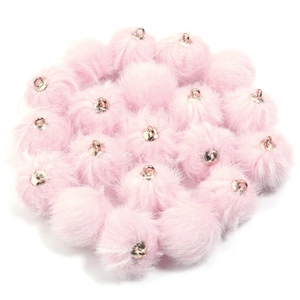 Pompones de piel sintética rosa de 16mm con bucles dorados para joyas DIY y accesorios