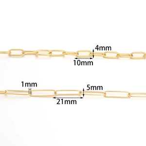 Comparison of two sizes of gold stainless steel paperclip chain links for jewelry making