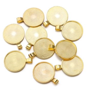Set of 10 round gold alloy pendant trays with textured inner base for DIY jewelry making