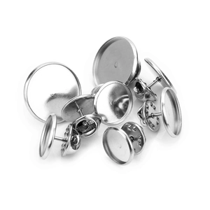 Polished stainless steel round pin bases with butterfly clutches for DIY jewelry making