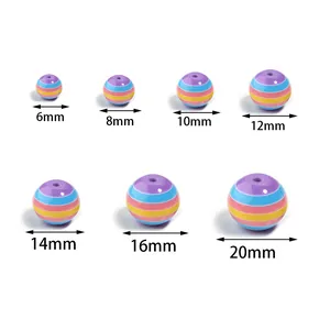 Striped resin beads in 6-20mm sizes showing candy colors and horizontal hole drill