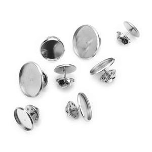 Polished silver stainless steel round pin base with butterfly clutch for DIY jewelry