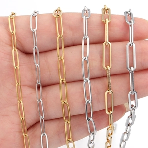 Polished stainless steel paperclip chain necklace in gold and silver finishes