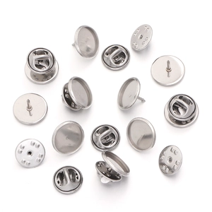 Polished stainless steel round pin base and butterfly clutch sets for DIY badge making