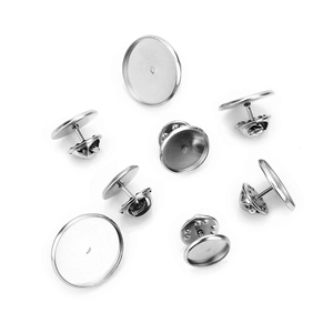 Polished stainless steel round lapel pin bases with butterfly clutches for DIY jewelry