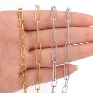 Detailed comparison of gold and silver stainless steel paperclip chains on a hand