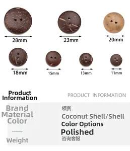 Bottoni in guscio di cocco naturale lucidato da 11 mm a 28 mm per abbigliamento