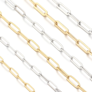 Polished stainless steel paperclip chain in gold and silver for DIY jewelry making