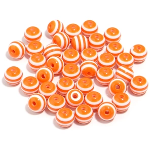 Detail of 20mm orange and white striped resin barrel beads for DIY jewelry making