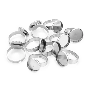 Bulk adjustable stainless steel ring bases with flat round trays for DIY jewelry making