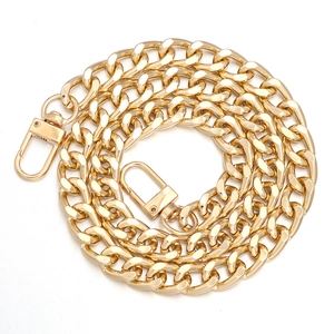 Detailed view of heavy-duty gold polished metal chain strap with swivel lobster clasps