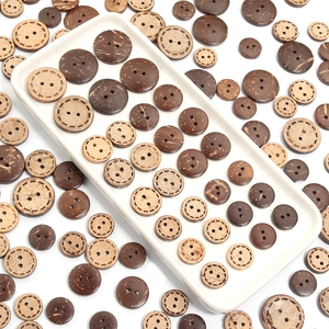 Natural round coconut shell and wood buttons for shirts with decorative edge detailing