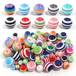 Colorful Resin Striped Round Beads DIY Handmade Jewelry Accessories Striped Loose Spacer Beads For Necklace Bracelet Making