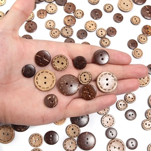 Natural eco-friendly round coconut shell buttons in various sizes for shirts and DIY crafts