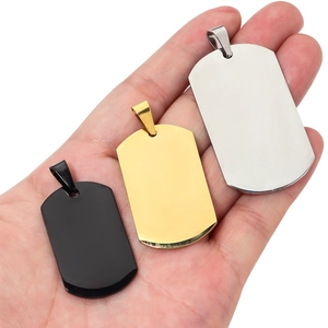 Polished stainless steel military dog tags in gold, silver and black finish for DIY jewelry