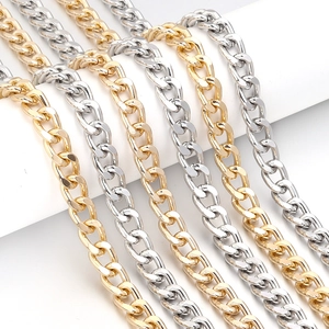 Macro detail of polished Cuban link chains for bags in gold and silver finishes