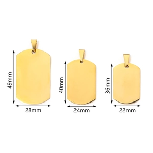Golden titanium steel dog tag pendants in three sizes for laser engraving DIY jewelry