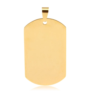 Polished gold rectangular stainless steel dog tag pendant with minimalist bail