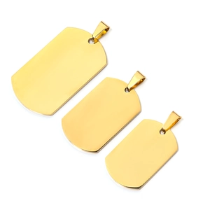 Golden titanium steel military tags set with high-gloss mirror finish in three sizes