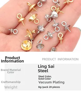 Detailed macro view of gold and steel screw eye pins for DIY jewelry making