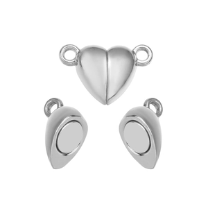 Chiusura magnetica a cuore in argento lucido con anelli per gioielli fai-da-te