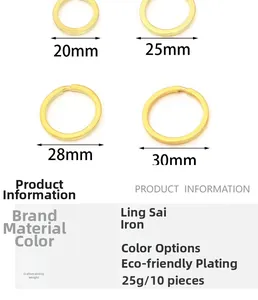 Detaillierte Größentabelle für goldene flache Schlüsselringe von 20mm bis 30mm