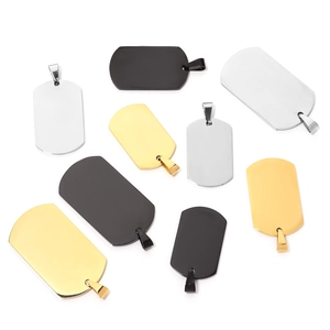 Polished stainless steel rectangular dog tags in silver, gold, and black for DIY jewelry