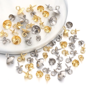 Golden and silver stainless steel screw eye pin caps for DIY pearl pendant making