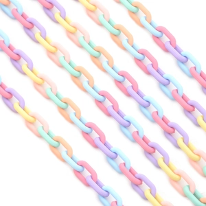 Macro view of pastel matte acrylic chain links for DIY jewelry and accessory making