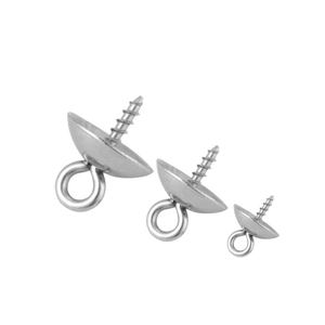 Three sizes of stainless steel pearl bail caps with eyelet screws for jewelry making