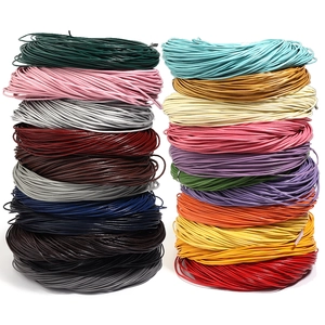 Macro view of colorful round genuine leather cords for DIY jewelry making and crafts