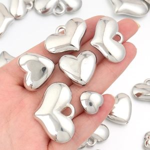 Polished silver heart-shaped CCB beads in various sizes for DIY jewelry making
