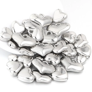Polished silver puffy heart charms for DIY jewelry making and handmade bead accessories