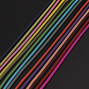 Detailed view of 3.2mm colorful hollow corn chains in various metallic paint finishes